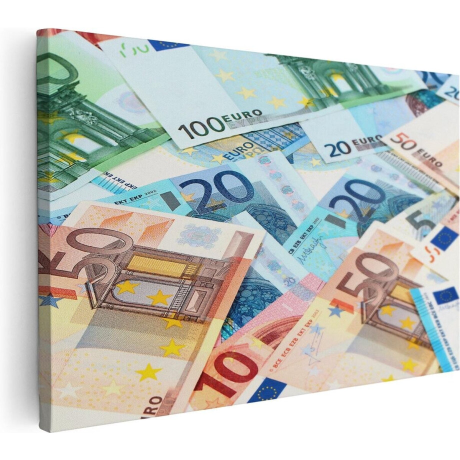 Artaza Canvas Schilderij Eurobiljetten - 30x20 cm - Klein - Muurdecoratie Geld - Wanddecoratie Stilleven - Kamer Accessoires afbeelding 1