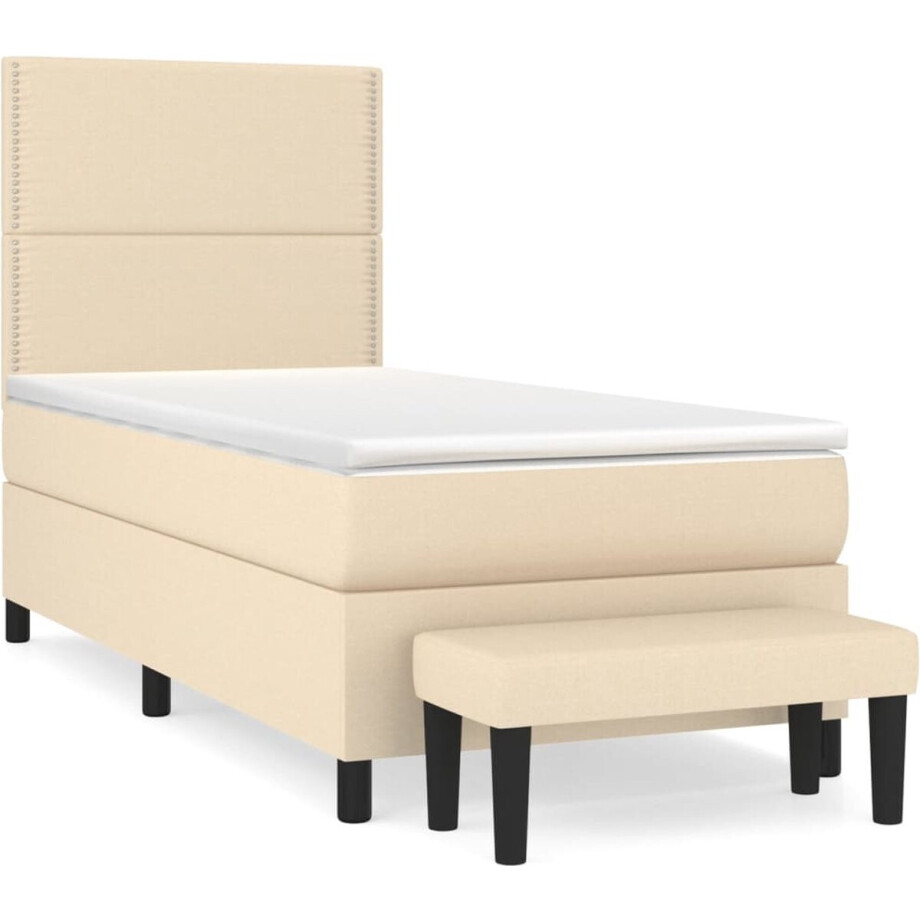 vidaXL - Boxspring - met - matras - stof - crèmekleurig - 90x200 - cm afbeelding 1