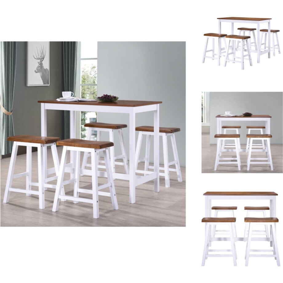 vidaXL - Bartafel- - en - krukkenset - massief - hout - 5-delig afbeelding 1