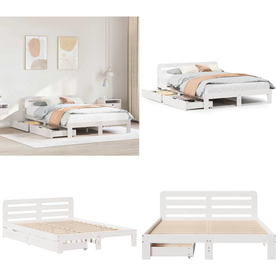 vidaXL Bedframe zonder matras massief grenenhout wit 140x190 cm - Bedframe - Bedframes - Bed - Bedbodem vidaXL Bedframe zonder matras massief grenenhout wit 140x190 cm - Bedframe - Bedframes - Bed - Bedbodem afbeelding 1