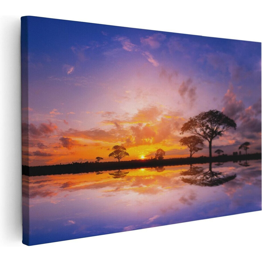 Artaza Canvas Schilderij Zonsondergang - 120x80 cm - Groot - Wanddecoratie Boom - Muurdecoratie Afrika - Schilderijen Op Canvas Bos afbeelding 1