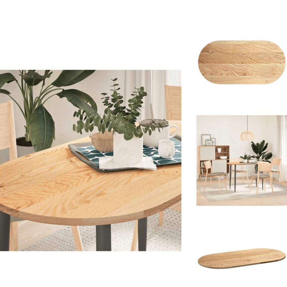 vidaXL Tafelblad - Tafelbladen - Salontafelblad - Bijzettafelblad - Tafelblad 120x60x2 cm ovaal massief eikenhout afbeelding 1
