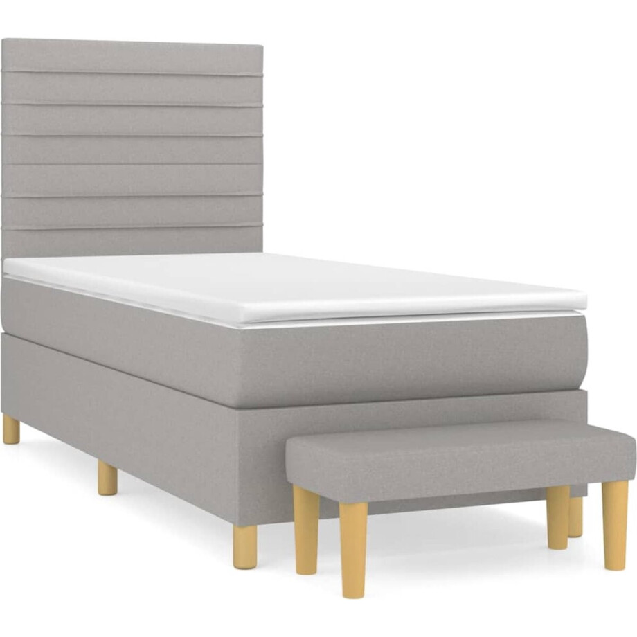 vidaXL - Boxspring - met - matras - stof - lichtgrijs - 100x200 - cm afbeelding 1