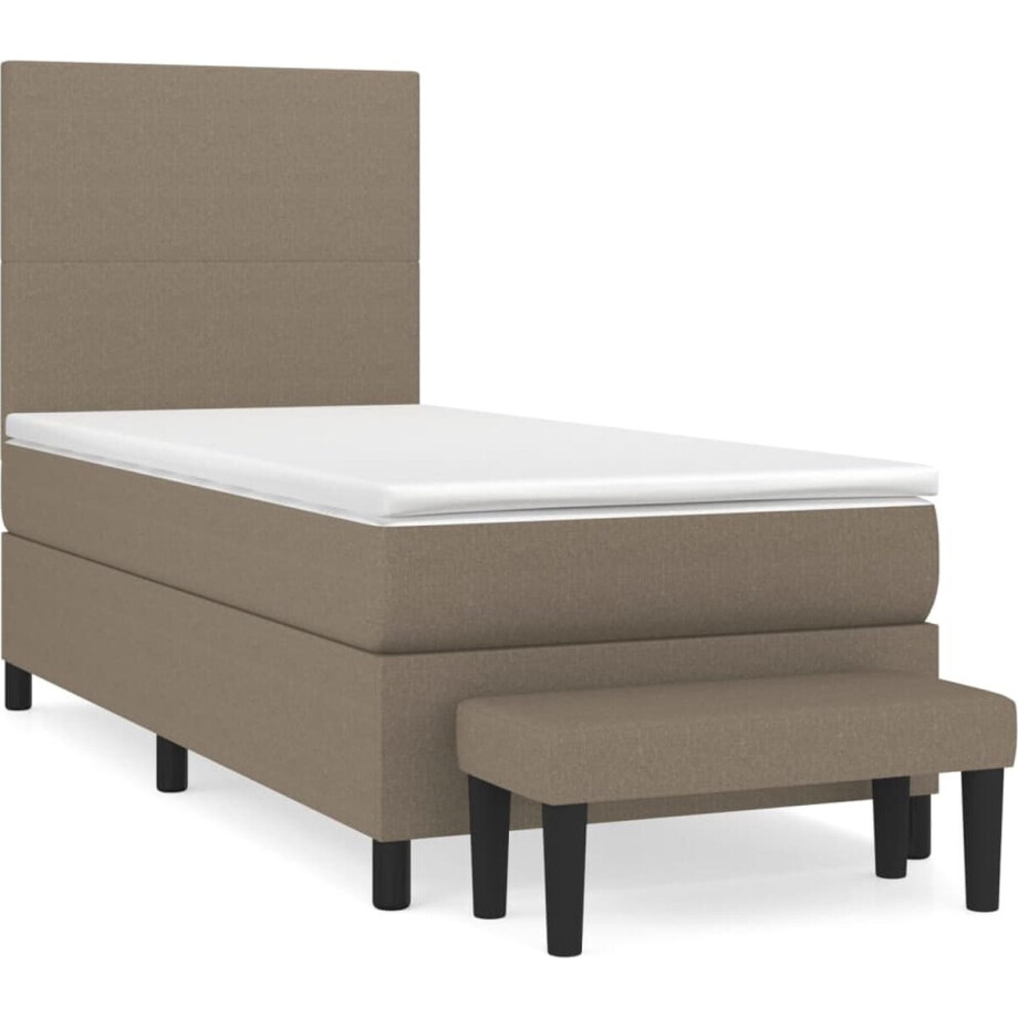 vidaXL - Boxspring - met - matras - stof - taupe - 90x200 - cm afbeelding 1