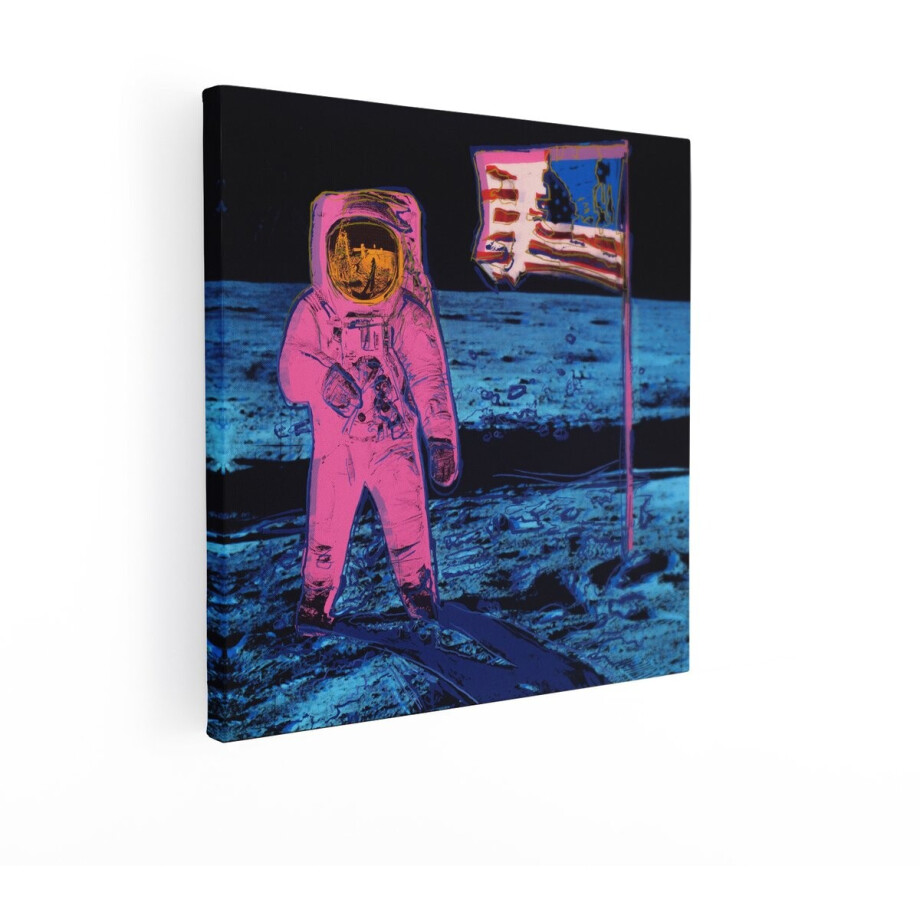 Artaza Canvas Schilderij Astronaut - 70x70 cm - Wanddecoratie Popart Andy Warhol - Muurdecoratie Maanlanding - Decoratie Ruimte Roze afbeelding 1