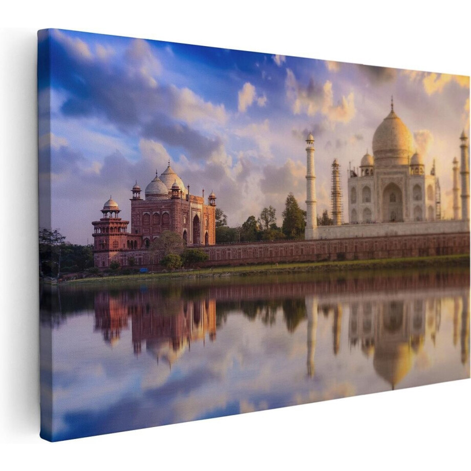 Artaza Canvas Schilderij Taj Mahal bij het Water in India - 90x60 cm - Wanddecoratie Woonkamer - Schilderijen - Muurdecoratie afbeelding 1