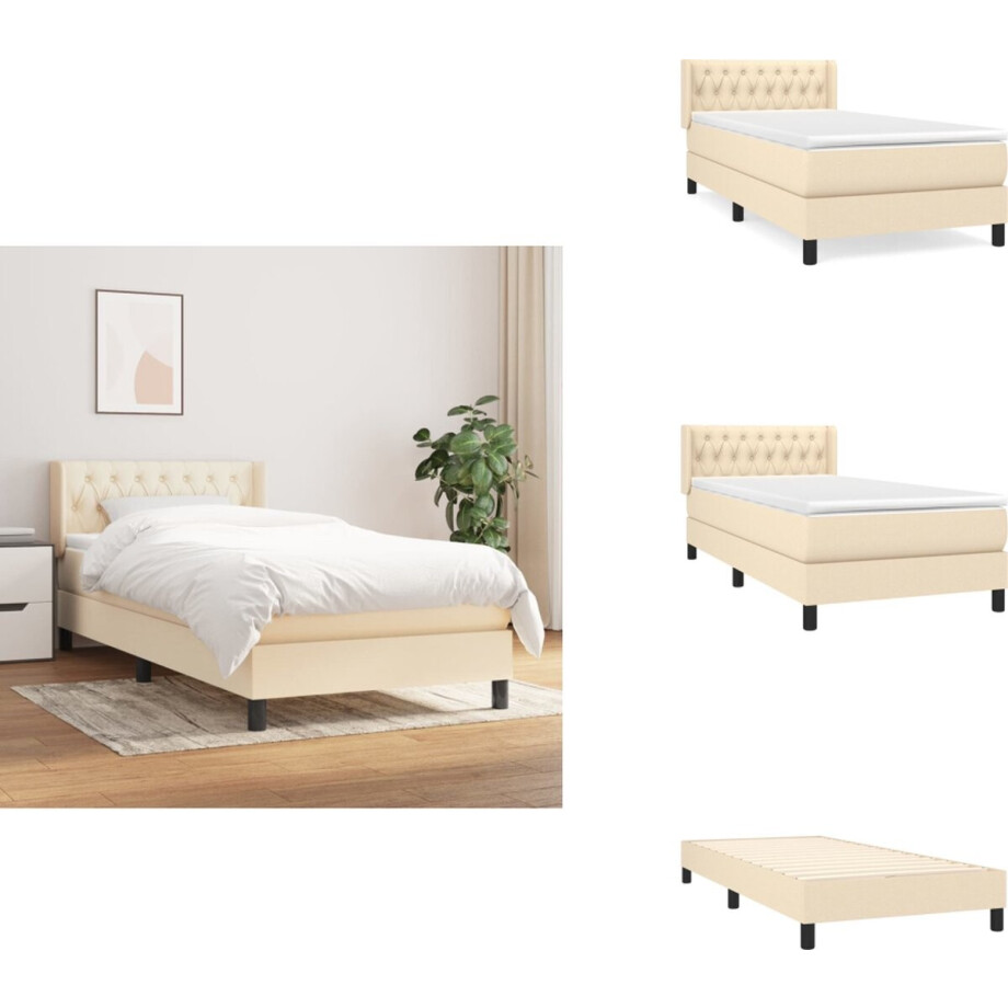 vidaXL Boxspring - Boxsprings - Bed - Slaapmeubel - Boxspring met matras stof crèmekleurig 100x200 cm afbeelding 1