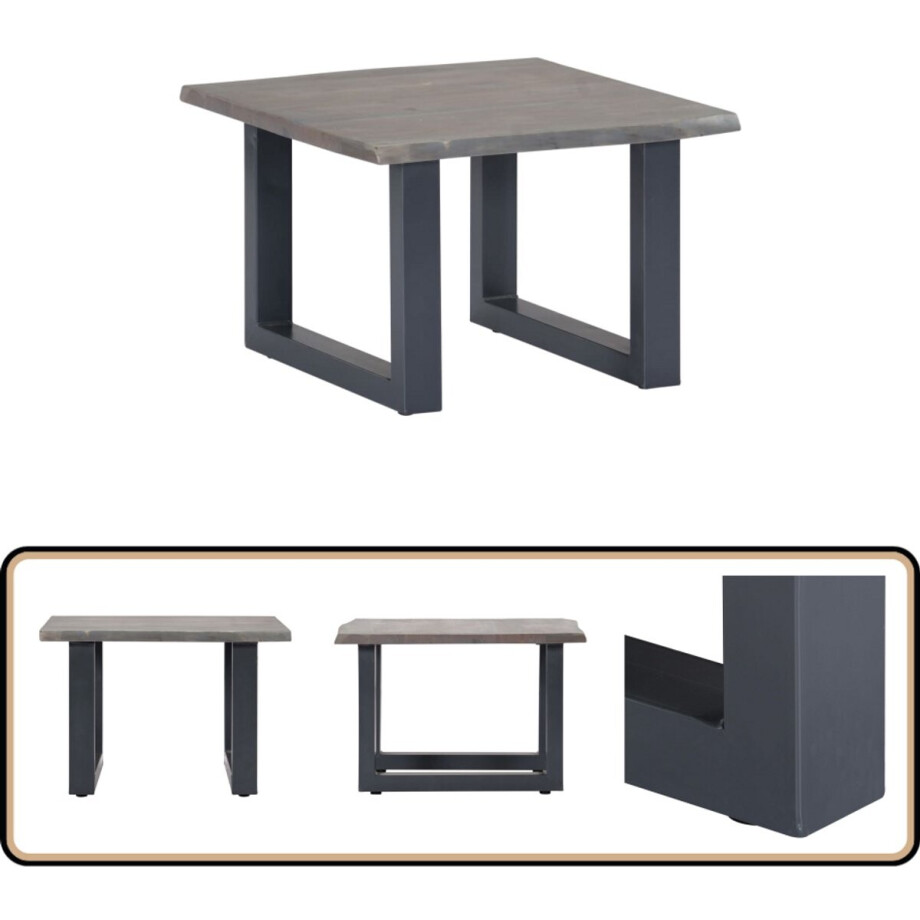 vidaXL Salontafel - Acaciahout - Grijs - 60x60x40 cm Salontafel - Industrieel Design - Acacia Hout - Grijze Salontafel - Industriele Meubelen afbeelding 1