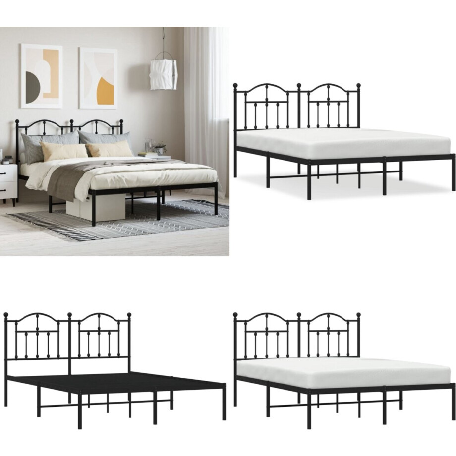 vidaXL - Bedframe - met - hoofdbord - metaal - zwart - 140x190 - cm afbeelding 1