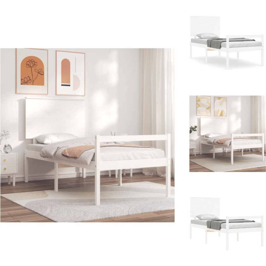 vidaXL Bed Grenenhouten - Wit - 205.5 x 95.5 x 82.5 cm - Multiplex lattenbodem - Bed afbeelding 1