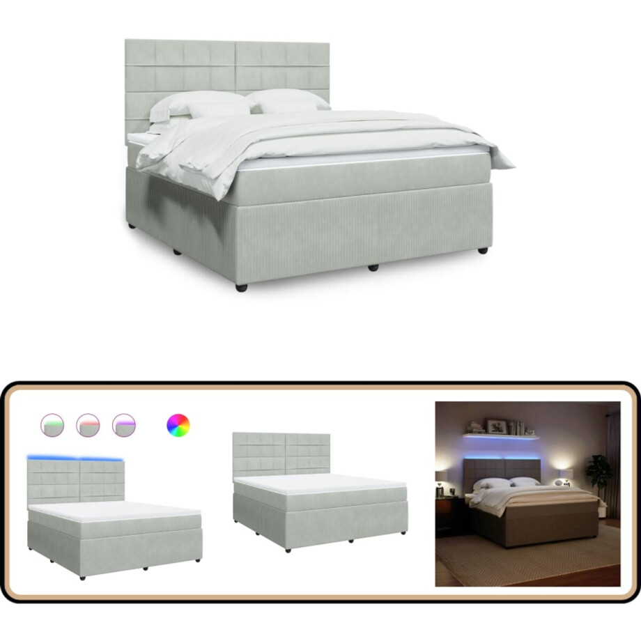 vidaXL Boxspring met matras fluweel lichtgrijs 180x200 cm vidaXL Boxspring met matras fluweel lichtgrijs 180x200 cm afbeelding 1