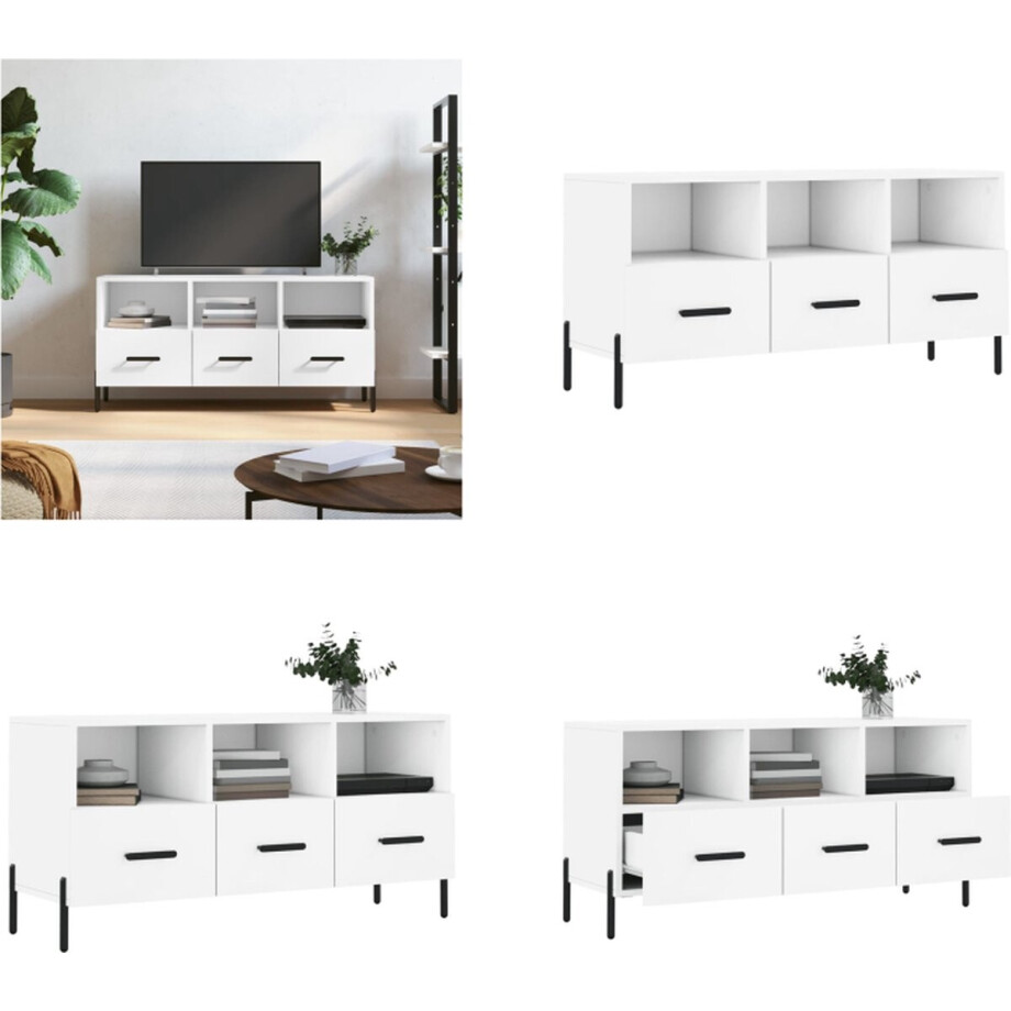vidaXL Tv-meubel 102x36x50 cm bewerkt hout wit - Tv-meubel - Tv-meubelen - Tv Kast - Opbergkast vidaXL Tv-meubel 102x36x50 cm bewerkt hout wit - Tv-meubel - Tv-meubelen - Tv Kast - Opbergkast afbeelding 1