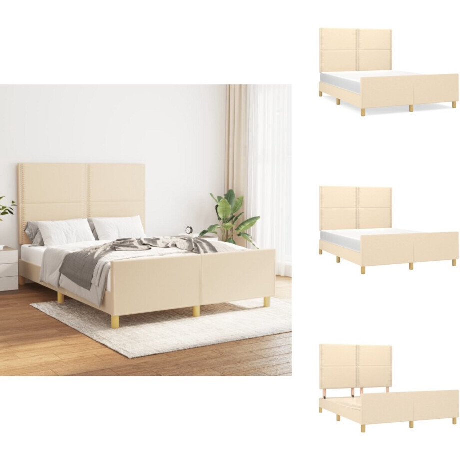 vidaXL Bedframe Met Hoofdeinde - Bedframes Met Hoofdeindes - Bed - Slaapmeubel - Bedframe zonder matras stof crèmekleurig 140x200 cm afbeelding 1
