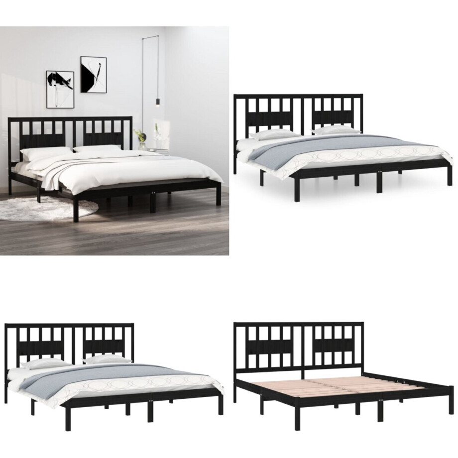 vidaXL - Bedframe - massief - grenenhout - zwart - 200x200 - cm afbeelding 1