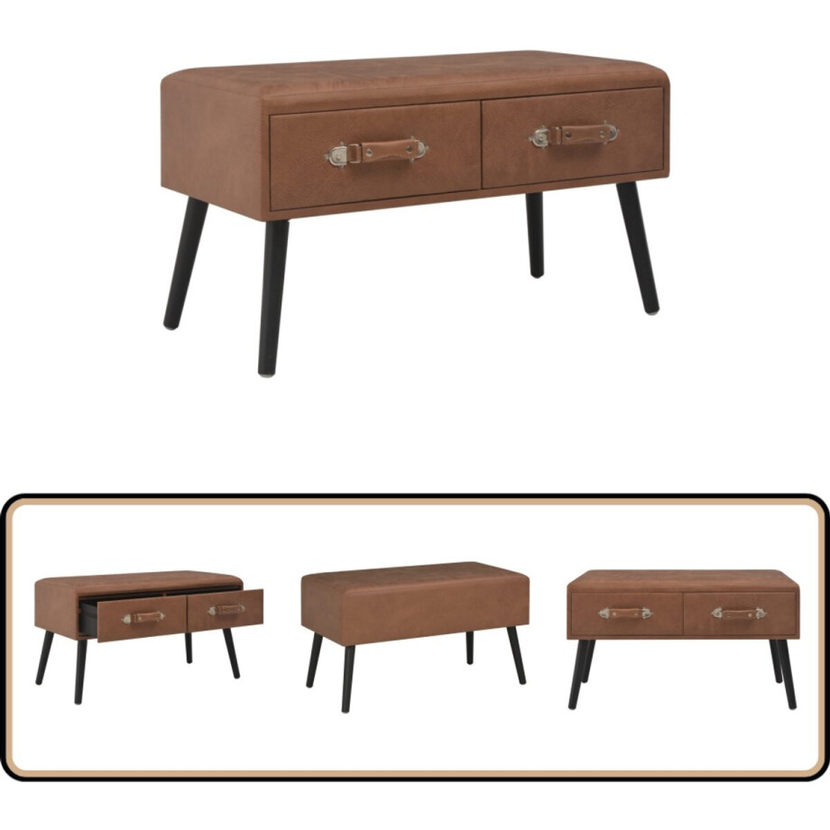 vidaXL Salontafel Kunstleer Donkerbruin Salontafel - Kunststof Meubilair - Donkere Kleuren - Salontafeltje - Bijzettafels vidaXL Salontafel Kunstleer Donkerbruin Salontafel - Kunststof Meubilair - Donkere Kleuren - Salontafeltje - Bijzettafels afbeelding 1