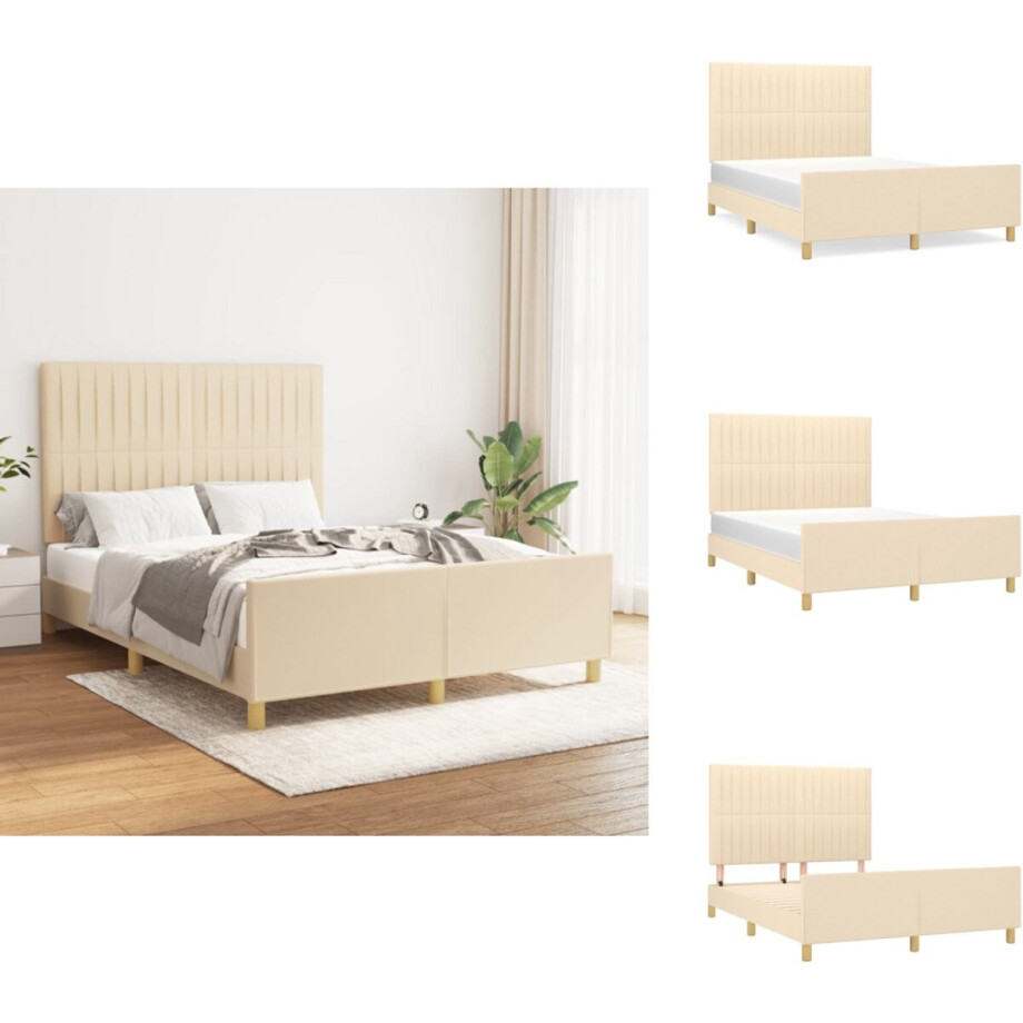 vidaXL Bedframe Met Hoofdeinde - Bedframes Met Hoofdeindes - Bed - Slaapmeubel - Bedframe zonder matras stof crèmekleurig 140x190 cm afbeelding 1