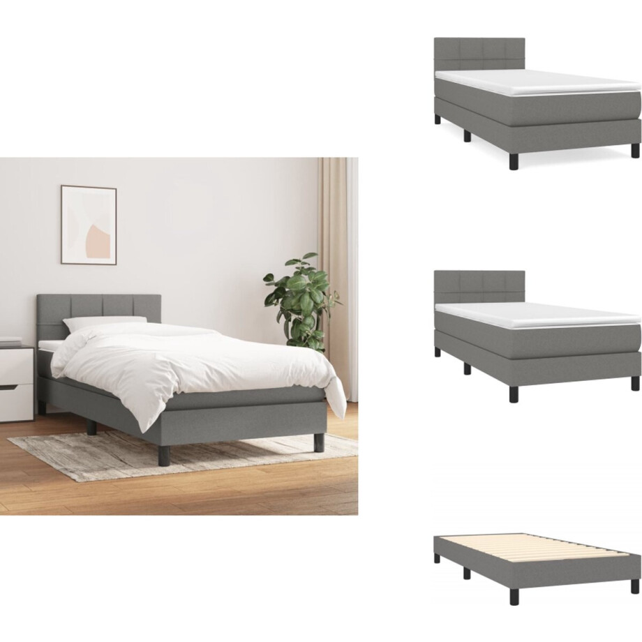 vidaXL Boxspring - Boxsprings - Bed - Slaapmeubel - Boxspring met matras stof donkergrijs 100x200 cm vidaXL Boxspring - Boxsprings - Bed - Slaapmeubel - Boxspring met matras stof donkergrijs 100x200 cm afbeelding 1