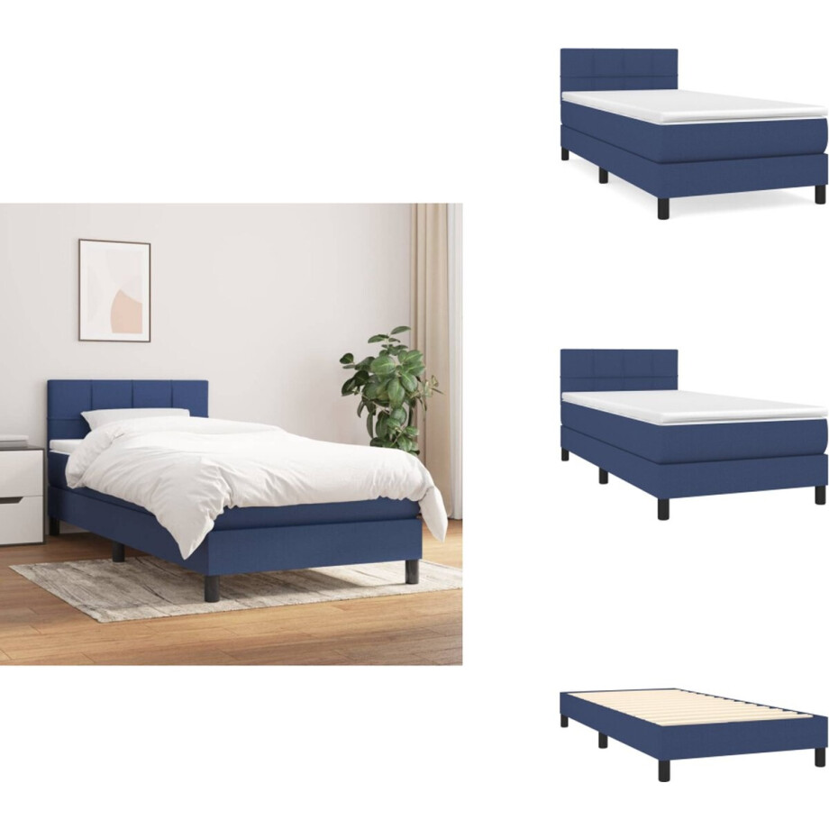 vidaXL Boxspring - Boxsprings - Bed - Slaapmeubel - Boxspring met matras stof blauw 100x200 cm afbeelding 1