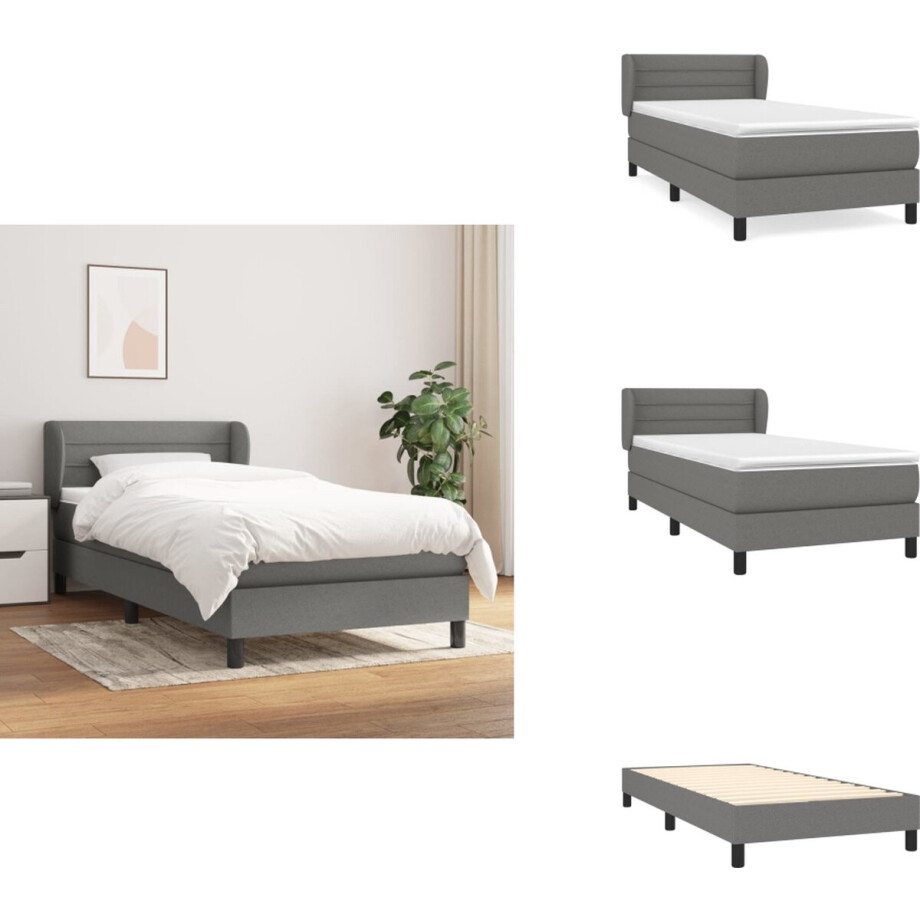 vidaXL Boxspring - Boxsprings - Bed - Slaapmeubel - Boxspring met matras stof donkergrijs 90x190 cm afbeelding 1