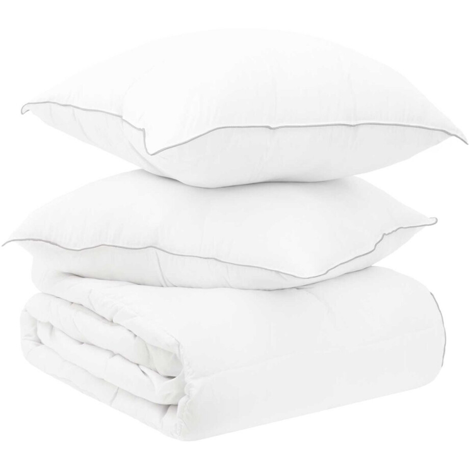 vidaXL - Deken - Set - met - kussen - Wit - 135 - x - 220 - cm - Polyester, - Bamboe afbeelding 