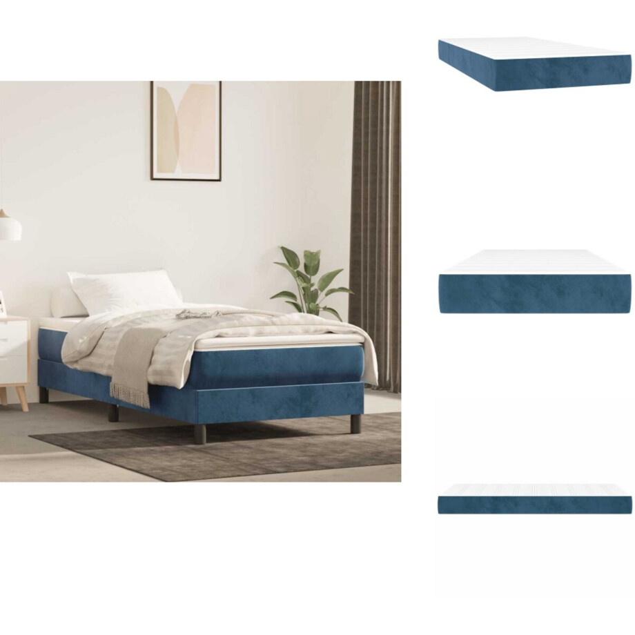 vidaXL Pocketveringmatras - Pocketveringmatrassen - Matras - Pocketvering Matras - Pocketveringmatras 80x210x20 cm fluweel donkerblauw afbeelding 1