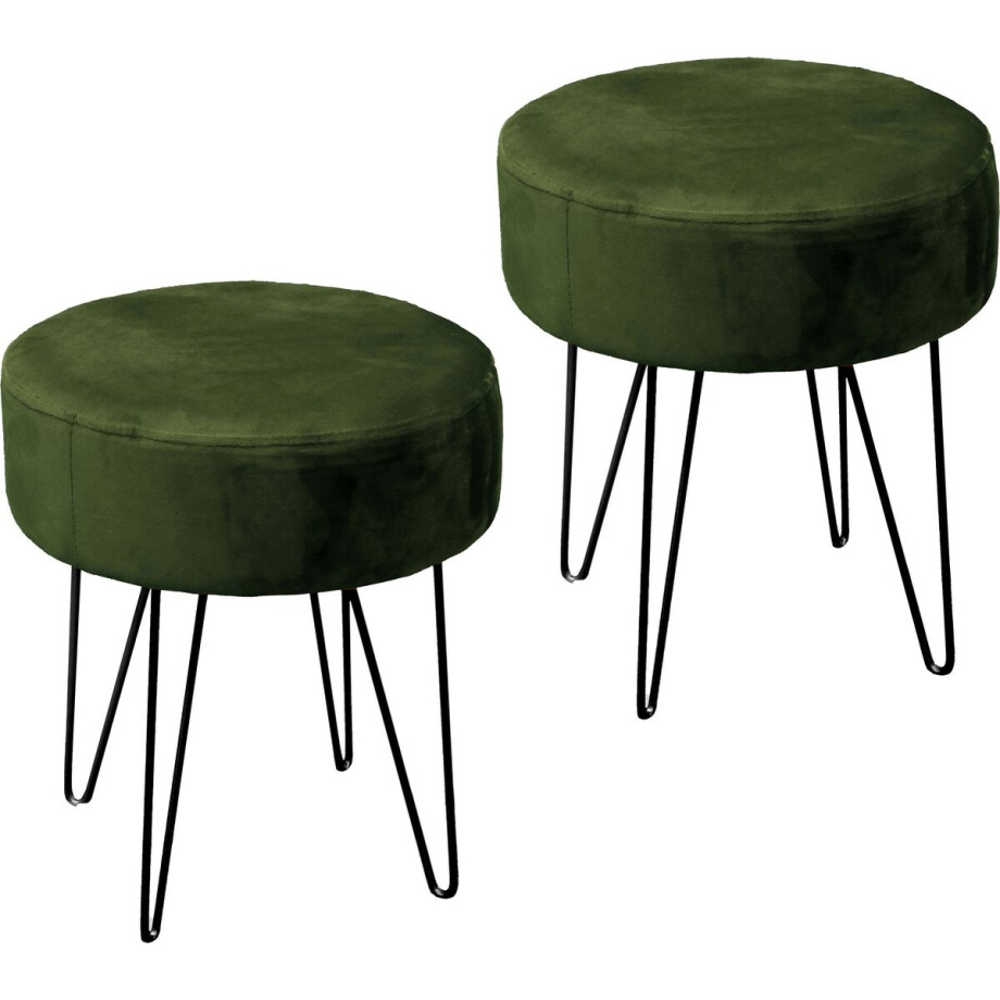 Unique Living Kruk Davy - 2x - velvet - groen - metaal/stof - D35 x H40 cm Unique Living Kruk Davy - 2x - velvet - groen - metaal/stof - D35 x H40 cm afbeelding 1