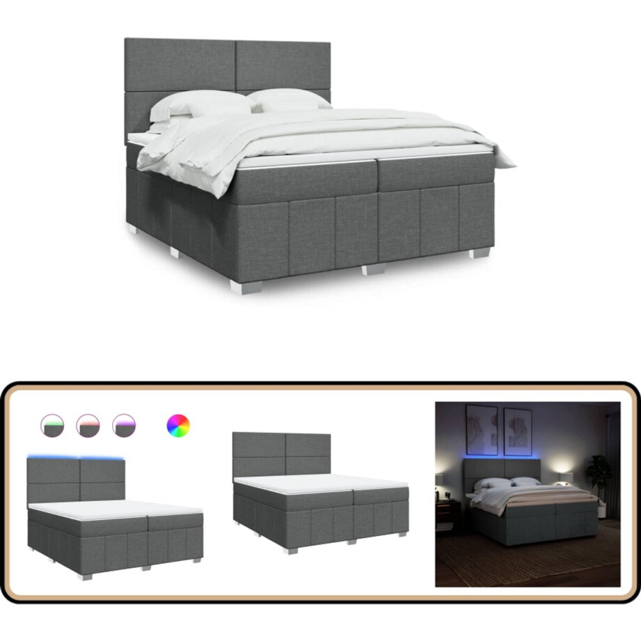 vidaXL Boxspring met matras stof donkergrijs 200x200 cm afbeelding 1