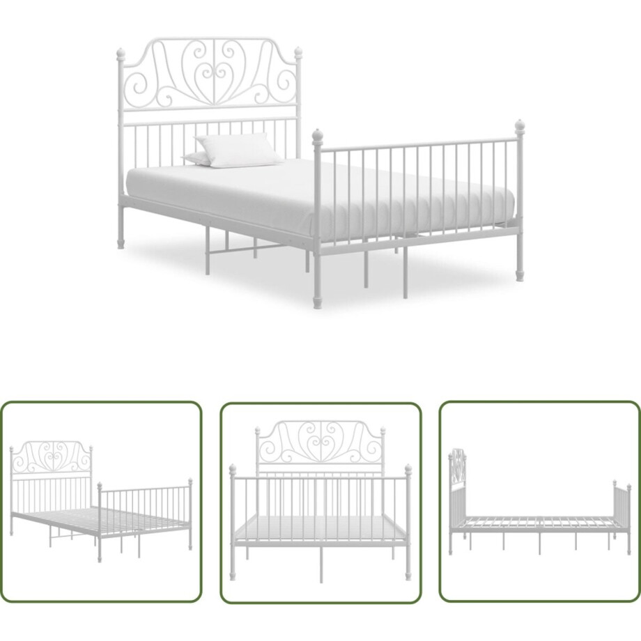 vidaXL Wit Bedframe - Metalen Bedframe - Bedframe metaal wit 120x200 cm - Bedframe 120x200 - Boxspring Bed - Stapelbare Bedbodems afbeelding 1