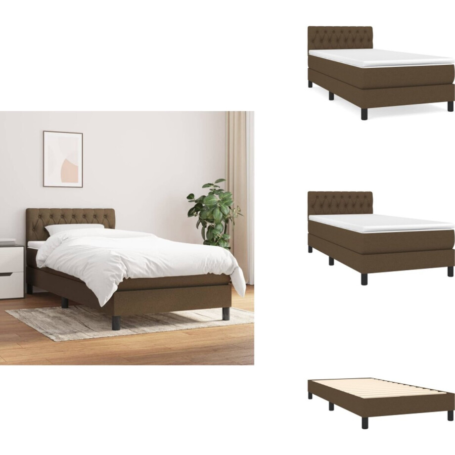 vidaXL Boxspring - Boxsprings - Bed - Slaapmeubel - Boxspring met matras stof donkerbruin 90x200 cm afbeelding 1