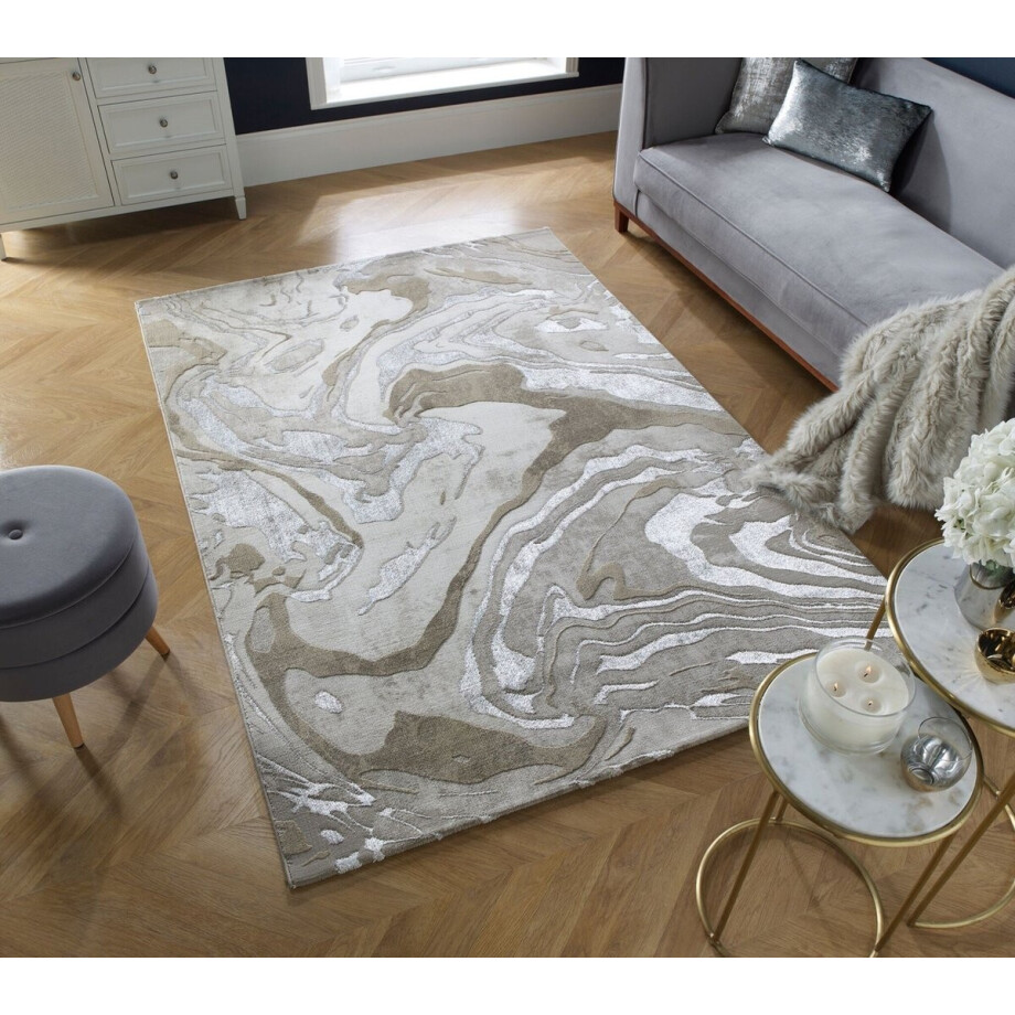 Flycarpets Modern Vloerkleed - Marbled - Laagpolig - Marmer - Naturel - 160x230 cm afbeelding 1