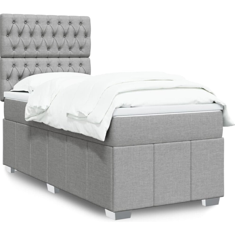vidaXL - Boxspring - met - matras - stof - lichtgrijs - 80x200 - cm afbeelding 1