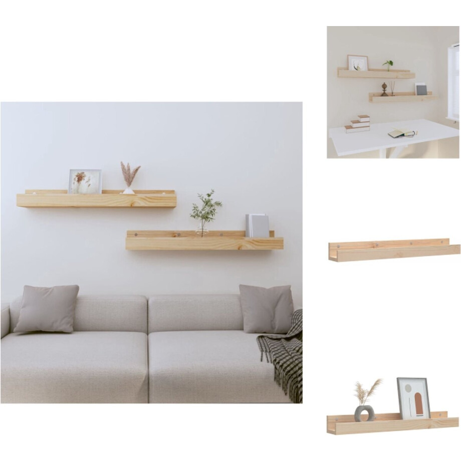 vidaXL - Wandschappen - 2 - st - 80x12x9 - cm - massief - grenenhout afbeelding 1