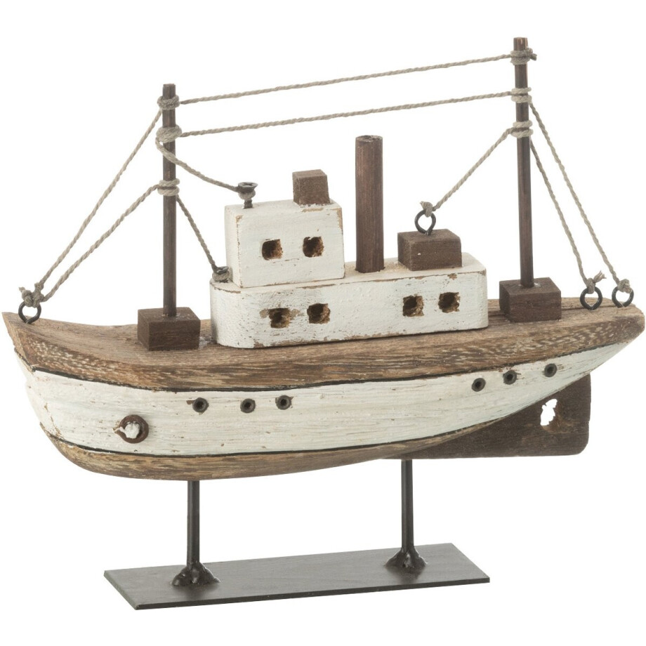 J-Line decoratie Boot Op Voet - hout - naturel/wit - small afbeelding 1