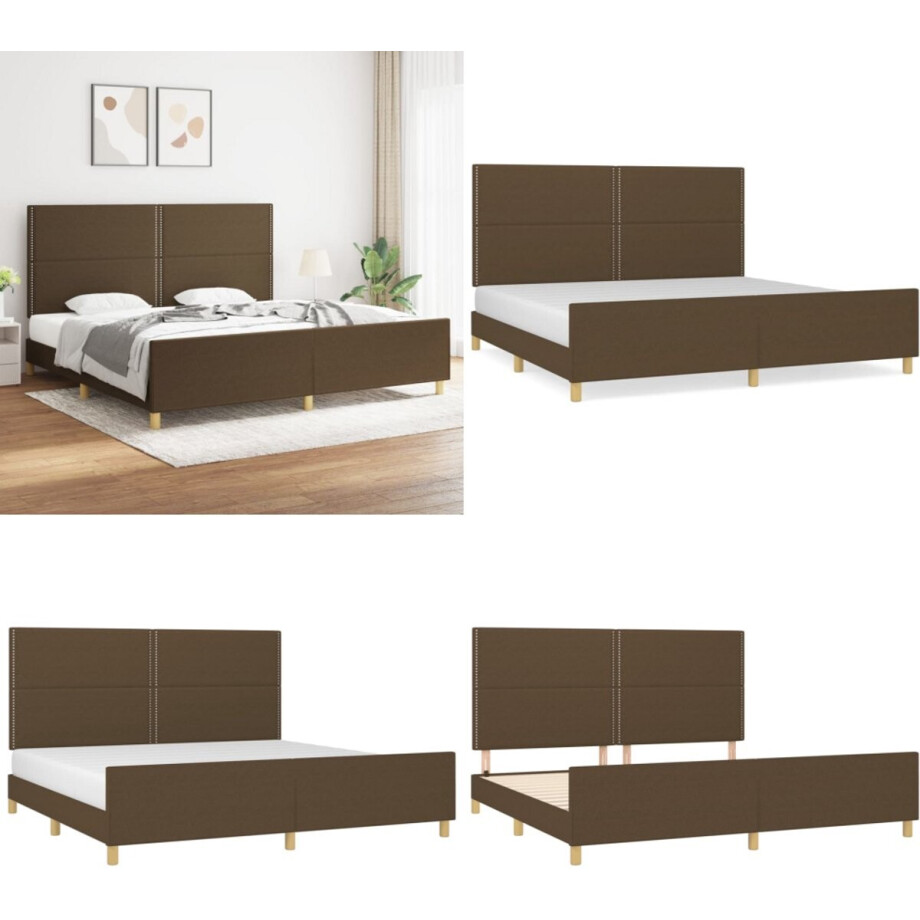vidaXL Bedframe zonder matras stof donkerbruin 200x200 cm - Bedframe Met Hoofdeinde - Bedframes Met Hoofdeindes - Bed - Slaapmeubel afbeelding 1