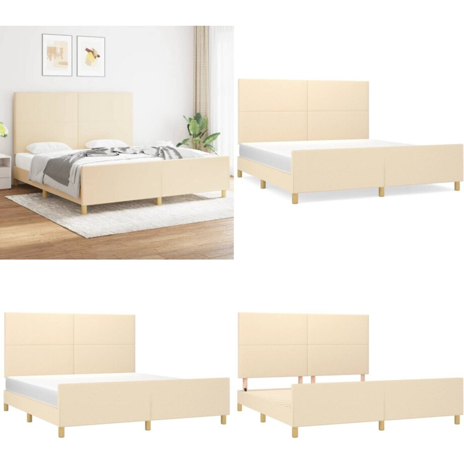 vidaXL Bedframe zonder matras stof crèmekleurig 180x200 cm - Bedframe Met Hoofdeinde - Bedframes Met Hoofdeindes - Bed - Slaapmeubel afbeelding 1