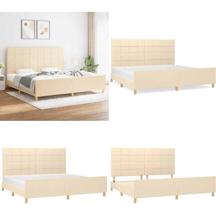 vidaXL Bedframe zonder matras stof crèmekleurig 200x200 cm - Bedframe Met Hoofdeinde - Bedframes Met Hoofdeindes - Bed - Slaapmeubel vidaXL Bedframe zonder matras stof crèmekleurig 200x200 cm - Bedframe Met Hoofdeinde - Bedframes Met Hoofdeindes - Bed - Slaapmeubel afbeelding 1