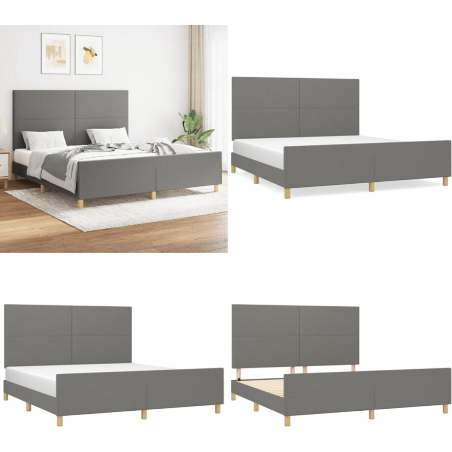vidaXL Bedframe zonder matras stof donkergrijs 160x200 cm - Bedframe Met Hoofdeinde - Bedframes Met Hoofdeindes - Bed - Slaapmeubel afbeelding 1