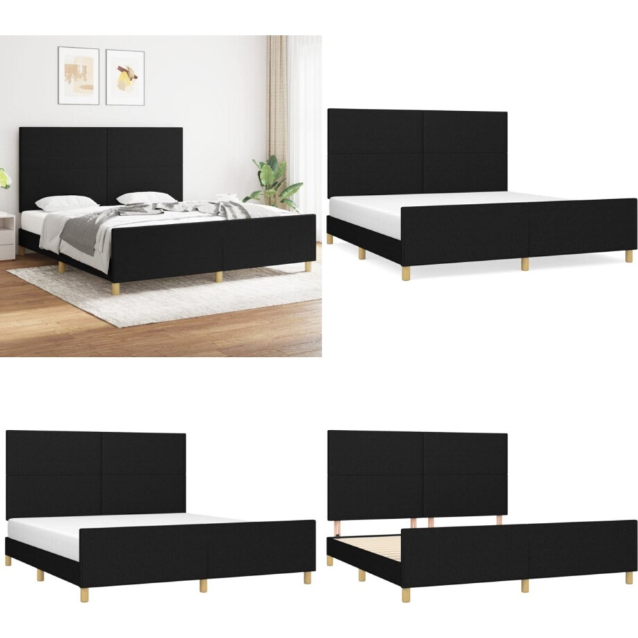 vidaXL Bedframe zonder matras stof zwart 180x200 cm - Bedframe Met Hoofdeinde - Bedframes Met Hoofdeindes - Bed - Slaapmeubel afbeelding 1