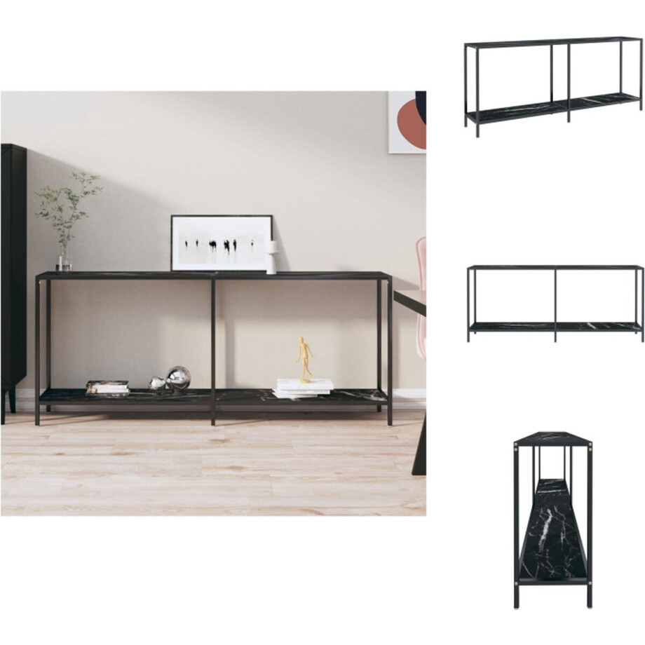 vidaXL - Wandtafel - 180x35x75,5 - cm - gehard - glas - zwart vidaXL - Wandtafel - 180x35x75,5 - cm - gehard - glas - zwart afbeelding 1