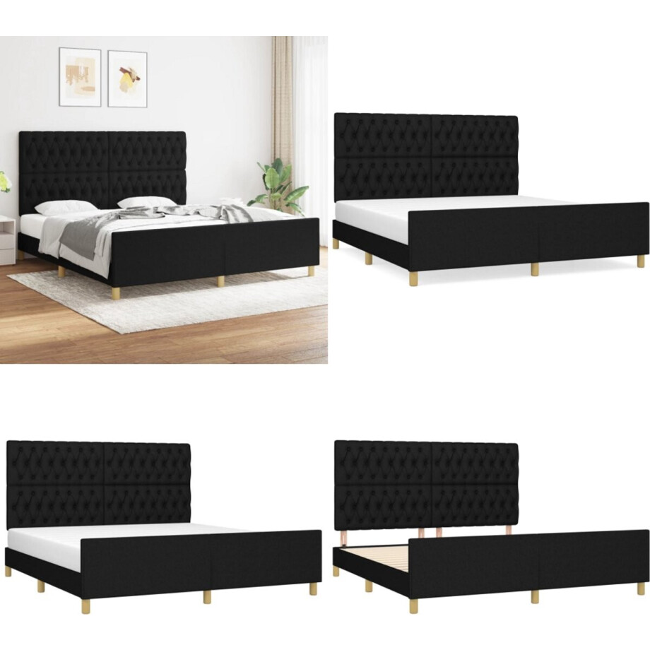 vidaXL Bedframe zonder matras stof zwart 180x200 cm - Bedframe Met Hoofdeinde - Bedframes Met Hoofdeindes - Bed - Slaapmeubel afbeelding 1