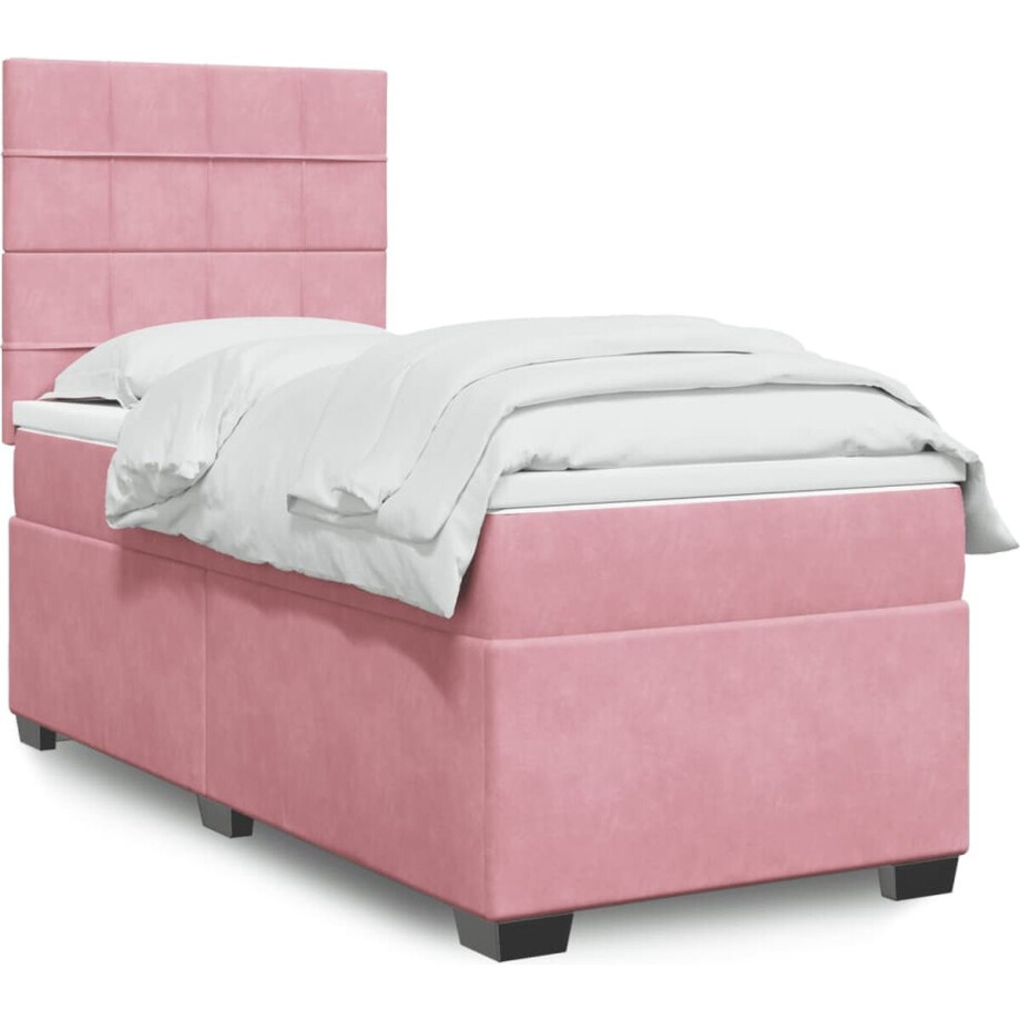 vidaXL - Boxspring - met - matras - fluweel - roze - 100x200 - cm vidaXL - Boxspring - met - matras - fluweel - roze - 100x200 - cm afbeelding 1