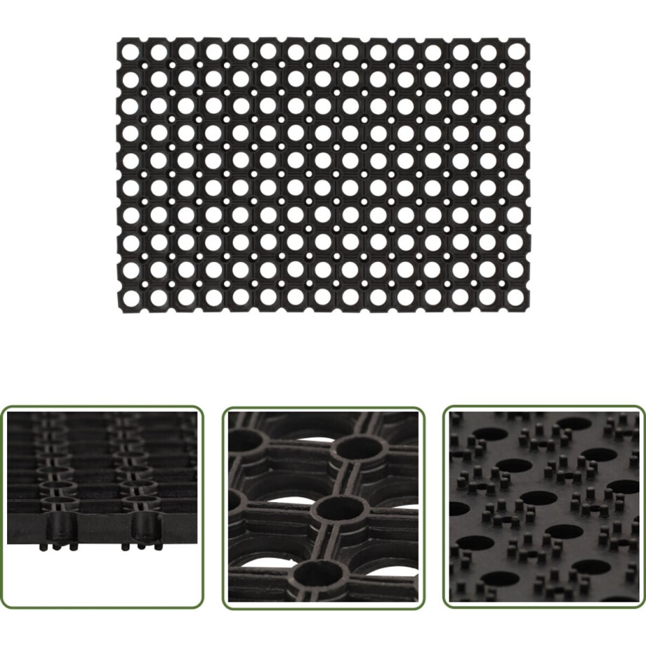 The Living Store Deurmat rechthoekig 40x60 cm rubber - Rubber Vloermat - Deurmat Zwart - Anti Slip Deurmat - Badkamer Deurmat - Keuken Deurmat afbeelding 1