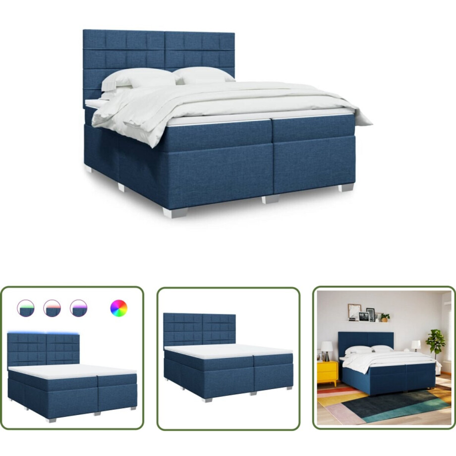 vidaXL Boxspringbed - Boxspring - Boxspring met matras stof blauw 200x200 cm - Led Lamp - Pocketveringmatras - Elektrisch Hoofdbord vidaXL Boxspringbed - Boxspring - Boxspring met matras stof blauw 200x200 cm - Led Lamp - Pocketveringmatras - Elektrisch Hoofdbord afbeelding 1