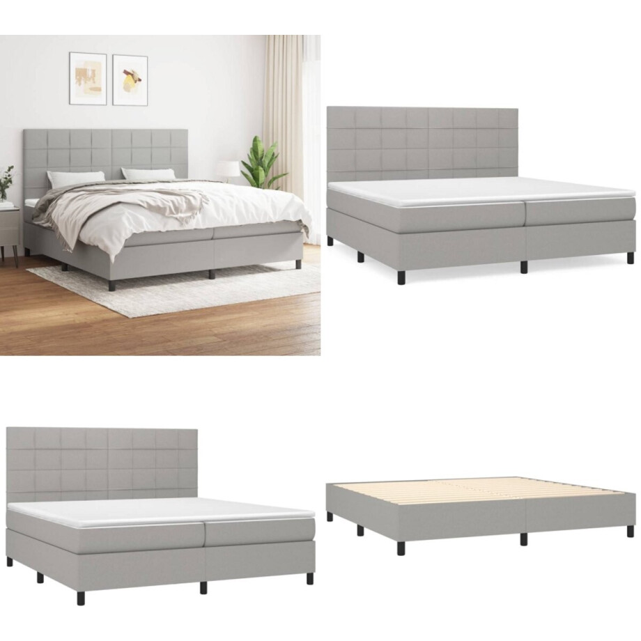 vidaXL Boxspring met matras stof lichtgrijs 200x200 cm - Boxspring - Boxsprings - Bed - Slaapmeubel afbeelding 1