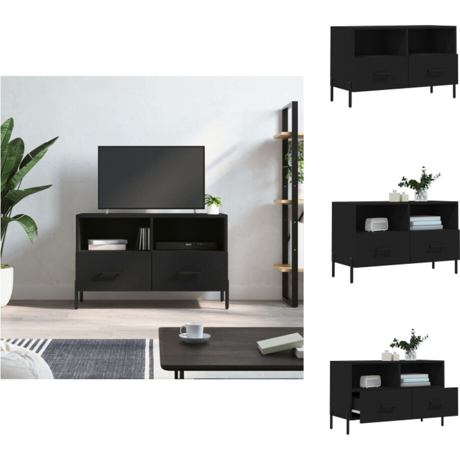 vidaXL Tv-meubel - Tv-meubelen - Tv Kast - Opbergkast - Tv-meubel 80x36x50 cm bewerkt hout zwart vidaXL Tv-meubel - Tv-meubelen - Tv Kast - Opbergkast - Tv-meubel 80x36x50 cm bewerkt hout zwart afbeelding 1