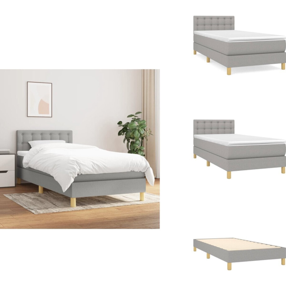vidaXL Boxspring - Boxsprings - Bed - Slaapmeubel - Boxspring met matras stof lichtgrijs 90x190 cm vidaXL Boxspring - Boxsprings - Bed - Slaapmeubel - Boxspring met matras stof lichtgrijs 90x190 cm afbeelding 1