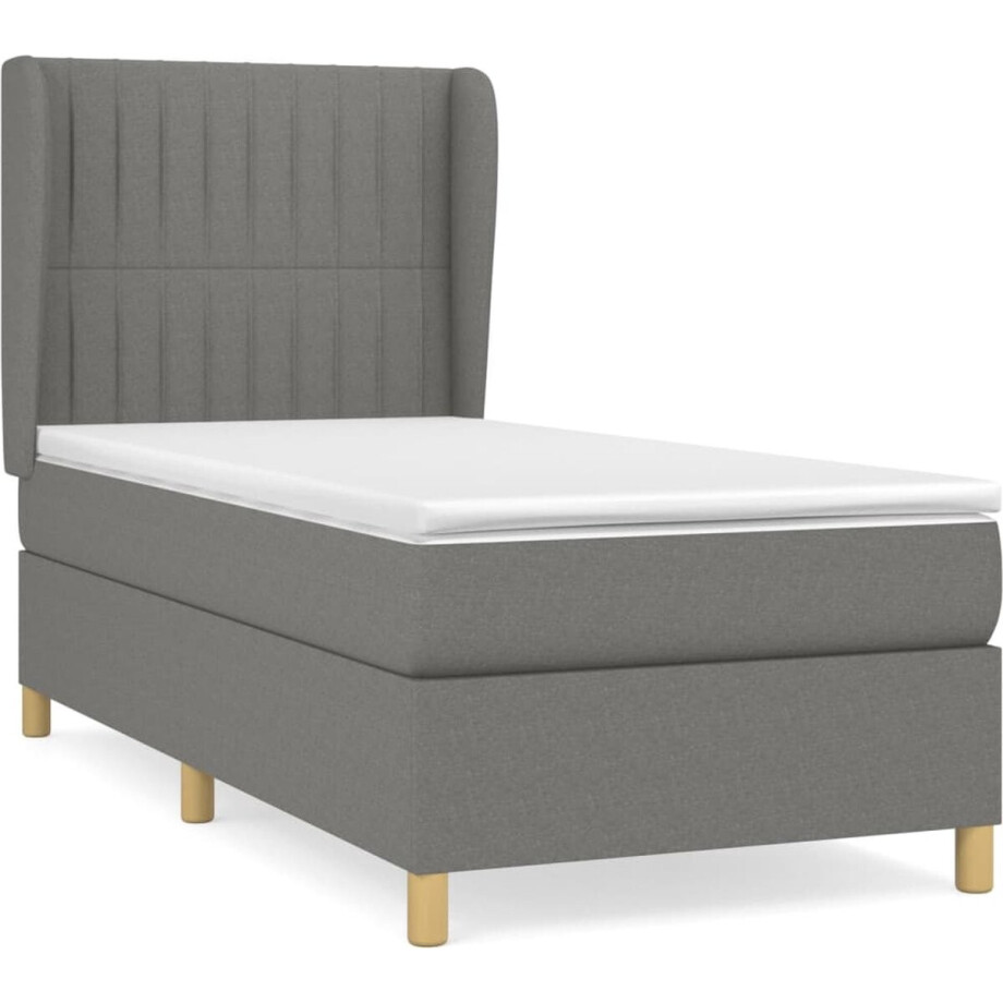 vidaXL - Boxspring - met - matras - stof - donkergrijs - 90x190 - cm afbeelding 1