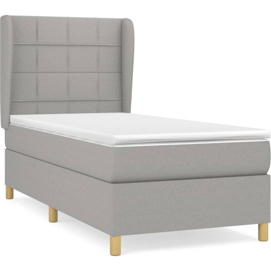 vidaXL - Boxspring - met - matras - stof - lichtgrijs - 90x200 - cm vidaXL - Boxspring - met - matras - stof - lichtgrijs - 90x200 - cm afbeelding 1