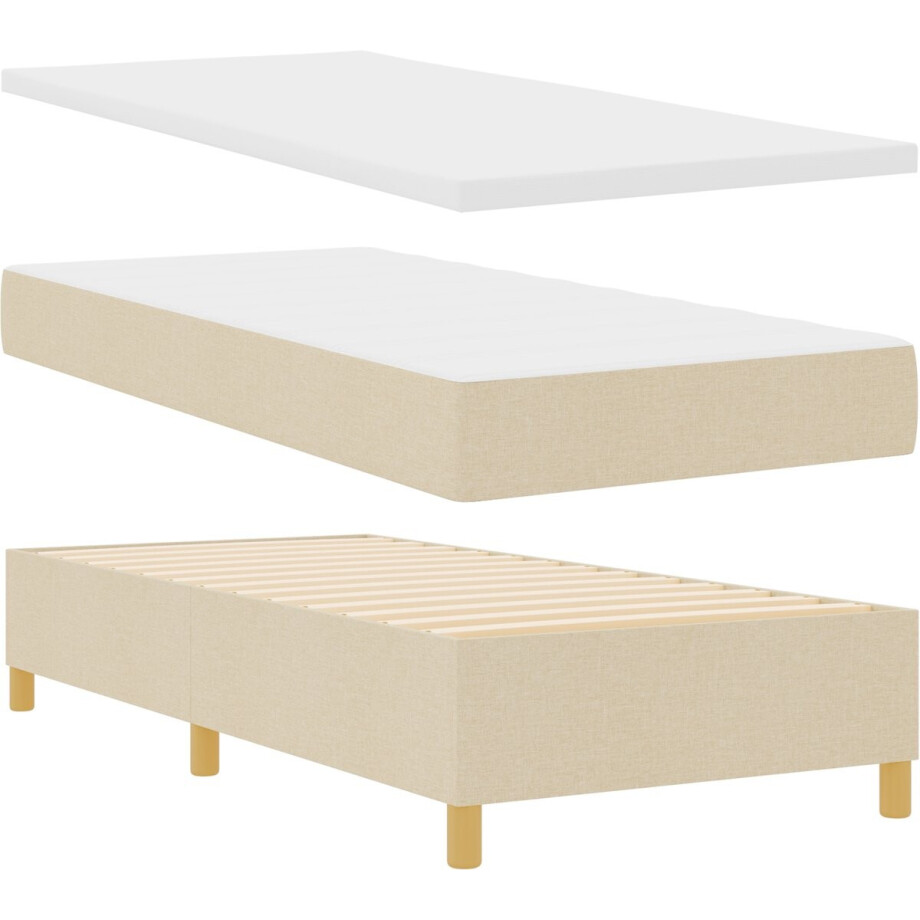 vidaXL - Boxspring - bed - met - hoofdeinde - Crème - 200 - x - 90 - cm - Stof vidaXL - Boxspring - bed - met - hoofdeinde - Crème - 200 - x - 90 - cm - Stof afbeelding 1