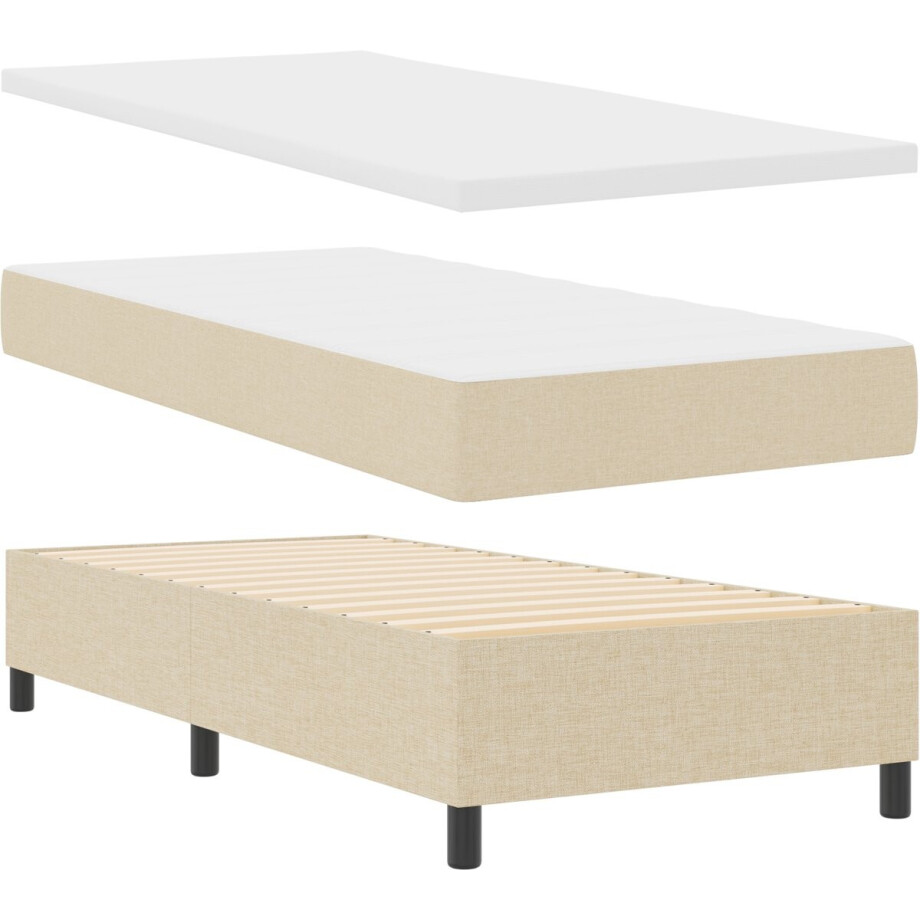 vidaXL - Boxspring - bed - met - hoofdeinde - Crème - 100 - x - 200 - cm - Stof afbeelding 1